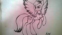 Size: 3552x2000 | Tagged: safe, anonymous artist, pegasus, pony, /sn/, 2ch, cyrillic, high res, lineart, male, monochrome, pavel rusin, ponified, rearing, russian, solo, stallion, traditional art