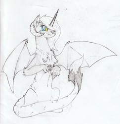 Size: 4403x4528 | Tagged: safe, artist:foxtrot3, oc, oc only, oc:night, draconequus, snake, danger noodle, draconequus oc, smiling, solo, traditional art, transformed