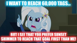 Size: 896x500 | Tagged: safe, edit, edited screencap, screencap, sunset shimmer, trixie, derpibooru, equestria girls, g4, my little pony equestria girls: rainbow rocks, angry, grammar error, image macro, impact font, implied sunset shimmer, meme, meta, tags, text, trixie yells at everything, yelling