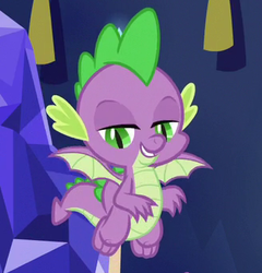 Size: 328x341 | Tagged: safe, screencap, spike, dragon, between dark and dawn, g4, claws, cropped, flying, male, smiling, solo, winged spike, wings