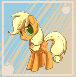 Size: 1932x1953 | Tagged: safe, artist:andromedasparkz, applejack, earth pony, pony, g4, female, mare, newbie artist training grounds, simple background, smiling, solo, standing