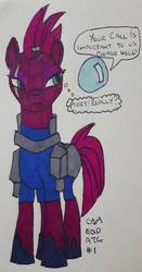 Size: 942x1792 | Tagged: safe, artist:rapidsnap, tempest shadow, pony, g4, female, phone, solo, tempest shadow is not amused, traditional art, unamused