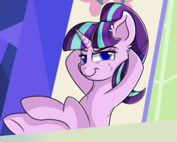 Size: 3000x2400 | Tagged: safe, artist:rainbowtashie, starlight glimmer, pony, unicorn, g4, the cutie re-mark, cheek fluff, chest fluff, crossed legs, female, high res, hooves behind head, hooves on the table, mare, s5 starlight, scene interpretation, simple background, smiling, smirk, smug, smuglight glimmer, solo, welcome home twilight