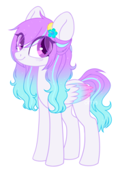 Size: 1781x2534 | Tagged: safe, artist:cinnaxiu, oc, oc only, oc:blue lemonade, pegasus, pony, female, flower, flower in hair, long hair, looking at you, mare, pastel, simple background, solo, sparkles, transparent background, white outline