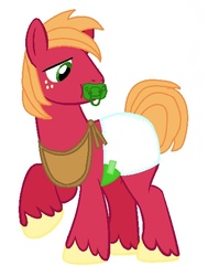 Size: 426x564 | Tagged: safe, artist:cutiefry, derpibooru exclusive, big macintosh, earth pony, pony, g4, abdl, adult foal, baby macintosh, base used, bib, cute, diaper, diaper fetish, fetish, macabetes, male, mental regression, non-baby in diaper, pacifier, solo, stock vector