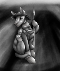 Size: 2000x2368 | Tagged: safe, oc, pony, 2019, grayscale, high res, lineless, male, military, military uniform, monochrome, nagt, newbie artist training grounds, soldier, soldier pony, world war ii