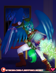 Size: 3400x4400 | Tagged: safe, artist:ladypixelheart, oc, pegasus, anthro, clothes, cosplay, costume, link, patreon, patreon logo, solo, the legend of zelda, the legend of zelda: ocarina of time