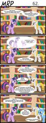 Size: 800x2153 | Tagged: safe, artist:umneem, diamond tiara, trixie, twilight sparkle, oc, oc:dispersion, alicorn, earth pony, pony, unicorn, comic:my rational pony, g4, book, bookshelf, comic, female, golden oaks library, mare, thought bubble, twilight sparkle (alicorn)