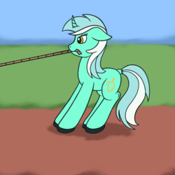 Size: 1000x1000 | Tagged: safe, artist:redquoz, lyra heartstrings, pony, unicorn, g4, curved horn, female, horn, leaning, looking offscreen, solo, tug of war