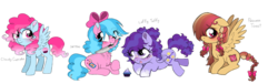 Size: 2310x699 | Tagged: safe, artist:unoriginai, oc, oc only, pegasus, pony, fanfic:cupcakes, colt, cupcake, cute, female, filly, food, knife, magical lesbian spawn, male, offspring, parent:cheese sandwich, parent:pinkie pie, parent:rainbow dash, parents:cheesedash, parents:pinkiedash