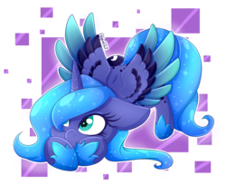 Size: 3160x2580 | Tagged: safe, artist:minelvi, artist:xxmelody-scribblexx, princess luna, pony, g4, colored wings, cute, female, filly, high res, lunabetes, multicolored wings, solo, wings, woona, younger