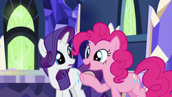 Size: 1920x1080 | Tagged: safe, screencap, pinkie pie, rarity, pony, between dark and dawn, g4, cutie map, twilight's castle