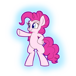 Size: 1200x1200 | Tagged: safe, artist:heir-of-rick, pinkie pie, earth pony, pony, g4, bipedal, cute, diapinkes, female, gradient background, hoof on hip, human shoulders, mare, newbie artist training grounds, pointing, smiling, solo, white background