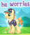 Size: 507x594 | Tagged: safe, gameloft, crystal pony, earth pony, pony, g4, my little pony: magic princess, clothes, male, meme, pin, stallion, stubble, vest, worried, wow! glimmer
