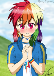 Size: 3508x4961 | Tagged: safe, artist:heart324, rainbow dash, equestria girls, g4, blushing, female, human coloration, solo