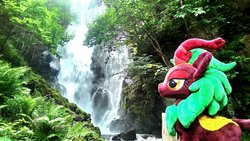 Size: 2048x1153 | Tagged: safe, artist:hihin1993, cinder glow, summer flare, pony, g4, forest, irl, japan, photo, plushie, scenery, solo, waterfall