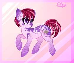 Size: 2000x1700 | Tagged: safe, artist:exbesh, oc, oc only, earth pony, original species, pony, adoptable, obtrusive watermark, pink background, ponytail, red hair, signature, solo, watermark