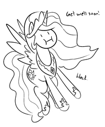 Size: 1107x1340 | Tagged: safe, artist:spookitty, princess celestia, pony, g4, female, get well card, get well soon, heck, monochrome, shitposting, solo