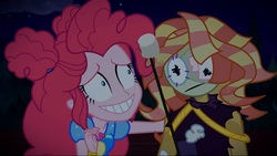 Size: 1920x1080 | Tagged: safe, screencap, pinkie pie, sunset shimmer, equestria girls, equestria girls series, g4, sunset's backstage pass!, spoiler:eqg series (season 2), actual sunset shimmer, creepy, faic, gritted teeth, pinkie pie is best facemaker, puppet, shrunken pupils