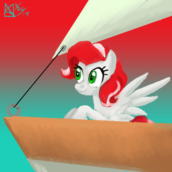 Size: 1750x1750 | Tagged: safe, artist:kelseyleah, oc, oc only, oc:peppermint pattie, pegasus, pony, boat, female, mare, solo