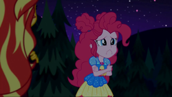 Size: 1920x1080 | Tagged: safe, screencap, pinkie pie, sunset shimmer, equestria girls, equestria girls specials, g4, my little pony equestria girls: better together, my little pony equestria girls: sunset's backstage pass, geode of sugar bombs, magical geodes, music festival outfit, sad, sad face