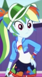 Size: 338x617 | Tagged: safe, screencap, rainbow dash, equestria girls, equestria girls specials, g4, my little pony equestria girls: better together, my little pony equestria girls: sunset's backstage pass, cropped, cute, dashabetes, female, geode of super speed, hand on hip, hips, magical geodes, music festival outfit, solo, visor