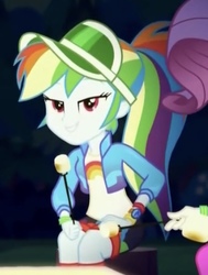 Size: 374x496 | Tagged: safe, screencap, rainbow dash, rarity, equestria girls, equestria girls specials, g4, my little pony equestria girls: better together, my little pony equestria girls: sunset's backstage pass, beautiful, cropped, female, food, geode of super speed, magical geodes, marshmallow, music festival outfit, solo focus, visor