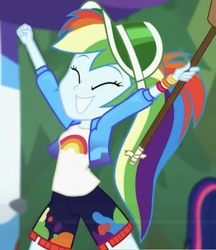 Size: 582x675 | Tagged: safe, screencap, rainbow dash, sci-twi, twilight sparkle, equestria girls, equestria girls specials, g4, my little pony equestria girls: better together, my little pony equestria girls: sunset's backstage pass, cropped, cute, dashabetes, female, happy, music festival outfit, smiling, solo