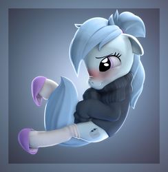 Size: 1024x1051 | Tagged: safe, artist:rexyseven, oc, oc only, oc:whispy slippers, earth pony, pony, 3d, blushing, clothes, female, mare, scrunchy face, slippers, socks, solo, sweater