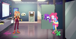 Size: 2837x1479 | Tagged: safe, screencap, pinkie pie, rarity, sunset shimmer, equestria girls, equestria girls specials, g4, my little pony equestria girls: better together, my little pony equestria girls: sunset's backstage pass, bathroom, facial hair, laughing, music festival outfit, shoes, sneakers