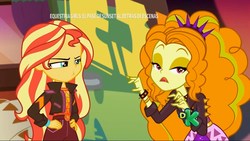 Size: 1920x1080 | Tagged: safe, screencap, adagio dazzle, sunset shimmer, equestria girls, equestria girls specials, g4, my little pony equestria girls: better together, my little pony equestria girls: sunset's backstage pass, clothes, discovery kids, hand on hip, music festival outfit, spanish