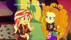 Size: 1920x1080 | Tagged: safe, screencap, adagio dazzle, sunset shimmer, equestria girls, equestria girls specials, g4, my little pony equestria girls: better together, my little pony equestria girls: sunset's backstage pass, discovery kids, music festival outfit, spanish