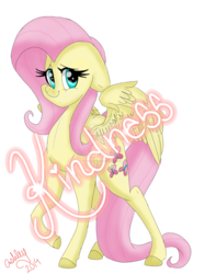 Size: 1280x1707 | Tagged: safe, artist:fruitloops313, fluttershy, pegasus, pony, g4, colored hooves, deviantart watermark, female, floppy ears, kindness, looking at you, mare, obtrusive watermark, raised hoof, simple background, smiling, solo, spread wings, standing, three quarter view, transparent background, watermark, wings