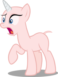 Size: 1154x1527 | Tagged: safe, artist:badumsquish-edits, artist:tardifice, edit, edited edit, editor:slayerbvc, vector edit, rarity, pony, unicorn, g4, bald, cropped, female, furless, furless edit, mare, nude edit, nudity, panicking, raised hoof, shaved, shaved tail, simple background, solo, transparent background, vector