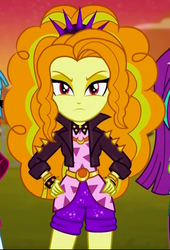 Size: 580x852 | Tagged: safe, artist:fluttercool, screencap, adagio dazzle, aria blaze, sonata dusk, equestria girls, equestria girls specials, g4, my little pony equestria girls: better together, my little pony equestria girls: sunset's backstage pass, angry, clothes, cropped, female, jacket, leather jacket, looking at you, offscreen character, shorts, solo focus, spiked headband, spiked wristband, spikes, wristband