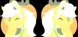 Size: 4200x2000 | Tagged: safe, artist:euspuche, oc, oc only, oc:pica, oc:sifir, deer, pony, bust, logo, looking at you, portrait, smiling