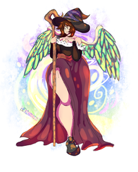 Size: 4000x5000 | Tagged: safe, artist:hexdoodlez, oc, oc only, oc:frost d. tart, human, clothes, cosplay, costume, crossdressing, dragon's crown, humanized, solo, sorceress, thighs, wide hips, winged humanization, wings