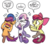 Size: 408x363 | Tagged: safe, artist:brenda hickey, idw, official comic, apple bloom, scootaloo, sweetie belle, earth pony, pegasus, pony, unicorn, g4, spirit of the forest #2, spoiler:comic, adorable distress, baseball cap, cap, cute, cutie mark, cutie mark crusaders, dialogue, female, filly, foal, hat, simple background, speech bubble, the cmc's cutie marks, thinking, trio, white background