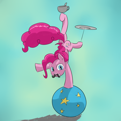 Size: 2048x2048 | Tagged: safe, artist:chaosmalefic, pinkie pie, earth pony, pony, g4, balancing, ball, cup, high res, plate spinning, teacup