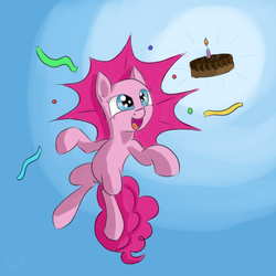Size: 1024x1024 | Tagged: safe, artist:chaosmalefic, pinkie pie, earth pony, pony, g4, alternate hairstyle, cake, cute, diapinkes, female, food, solo