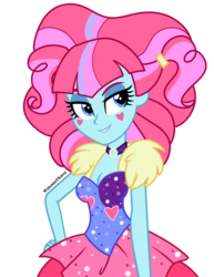 Size: 850x1100 | Tagged: dead source, safe, artist:wubcakeva, kiwi lollipop, equestria girls, equestria girls specials, g4, my little pony equestria girls: better together, my little pony equestria girls: sunset's backstage pass, breasts, cleavage, clothes, female, k-lo, simple background, smiling, solo, transparent background