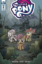 Size: 659x1000 | Tagged: safe, artist:brenda hickey, idw, apple bloom, scootaloo, sweetie belle, g4, spoiler:comic, spoiler:comicspiritoftheforest02, cover, cutie mark crusaders, tree, tree stump