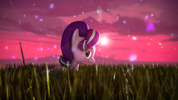 Size: 1920x1080 | Tagged: safe, artist:r-3399, starlight glimmer, pony, g4, 3d, female, field, lens flare, smiling, solo, source filmmaker, twilight (astronomy)