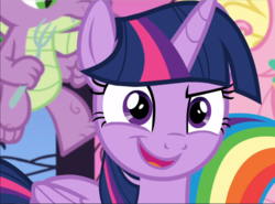 Size: 1268x940 | Tagged: safe, screencap, spike, twilight sparkle, alicorn, dragon, pony, between dark and dawn, g4, cropped, determined, female, male, offscreen character, open mouth, raised eyebrow, solo focus, twilight sparkle (alicorn), winged spike, wings