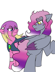 Size: 2448x3200 | Tagged: safe, artist:jolliapplegirl, princess skyla, tantabus, oc, oc:incubus, pegasus, pony, g4, alternate design, bandage, cloak, clothes, facial markings, high res, next generation, offspring, older skyla, parent:princess cadance, parent:princess luna, parent:shining armor, parents:shiningcadance, species swap, story included