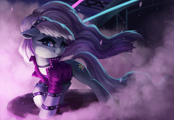 Size: 2457x1700 | Tagged: safe, artist:vanillaghosties, coloratura, earth pony, pony, g4, atg 2019, clothes, countess coloratura, female, high res, jacket, looking at you, newbie artist training grounds, solo, stage
