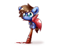 Size: 2560x2048 | Tagged: safe, artist:sugar morning, oc, oc only, oc:bizarre song, pony, baseball bat, blood, cape, chibi, clothes, cute, high res, jewelry, male, necklace, perching, simple background, solo, spikes, stallion, starry eyes, transparent background, wingding eyes