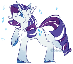 Size: 1600x1400 | Tagged: safe, artist:mediasmile666, edit, part of a set, rarity, pony, unicorn, g4, cheek fluff, chest fluff, coat markings, cropped, cutie mark, diamond, female, lidded eyes, looking at you, mare, profile, rainbow power, raised hoof, redesign, sidemouth, simple background, solo, unshorn fetlocks, white background