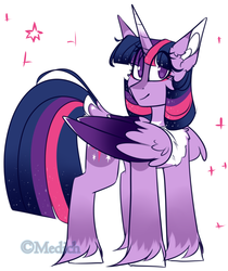 Size: 1302x1550 | Tagged: safe, artist:mediasmile666, edit, part of a set, twilight sparkle, alicorn, pony, g4, chest fluff, coat markings, cropped, cutie mark, ethereal mane, eye clipping through hair, female, looking at you, mare, redesign, simple background, smiling, solo, starry mane, stars, tail feathers, twilight sparkle (alicorn), unshorn fetlocks, white background