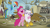 Size: 1920x1080 | Tagged: safe, edit, edited screencap, screencap, gilda, pinkie pie, rainbow dash, earth pony, griffon, pegasus, pony, g4, the lost treasure of griffonstone, bandage, beak, beakless, book, cartoon physics, dweeb, got your nose, griffon scone, griffonstone, i have no mouth and i must scream, modular, no mouth, wat